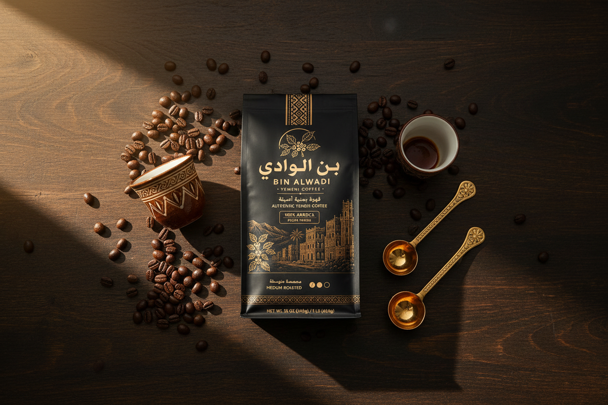 BIN ALWADI | بن الوادي – 100% Pure Yemeni Coffee (Ground, Medium Roast)